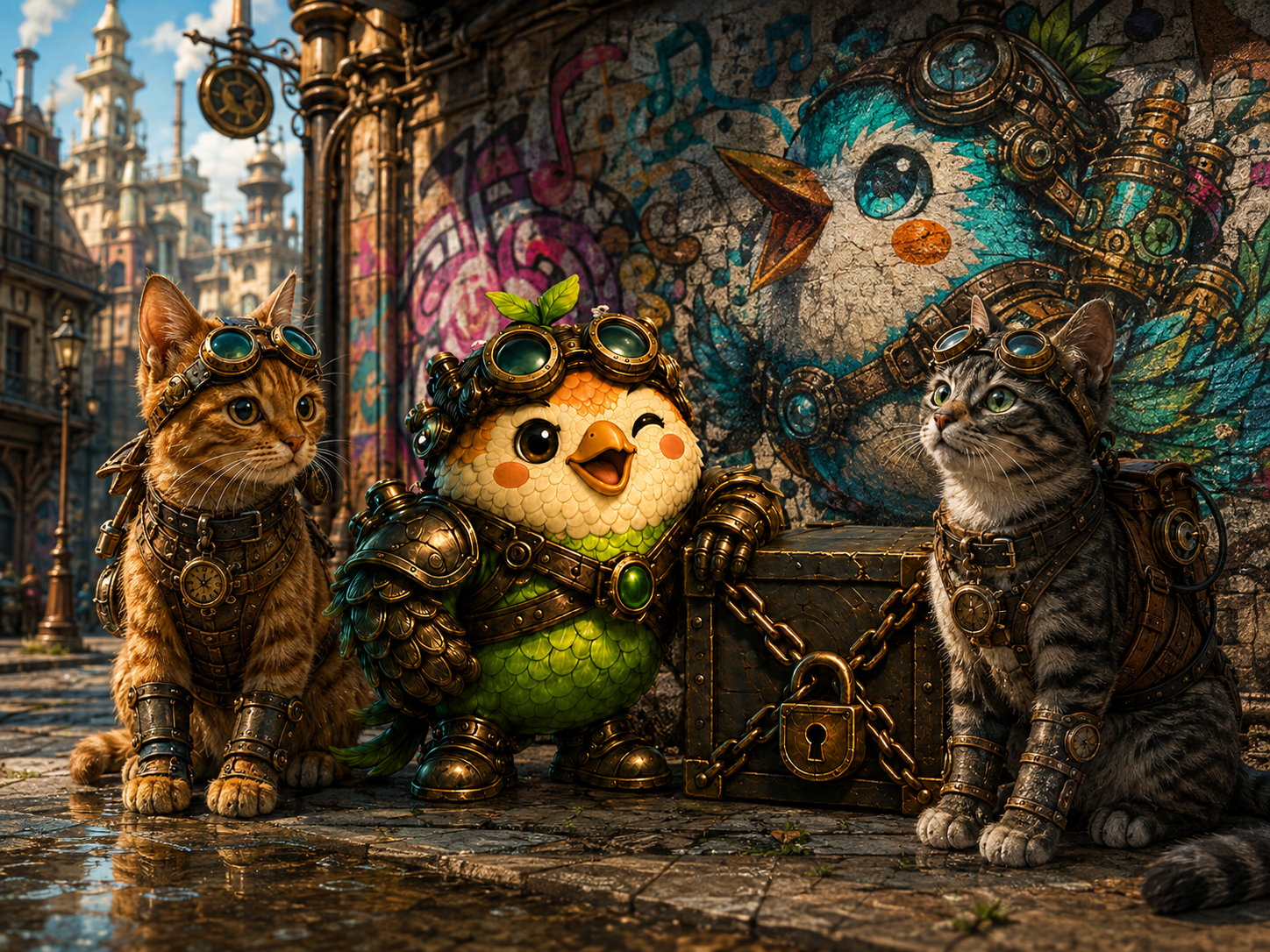Moji con gatos al lado steampunk